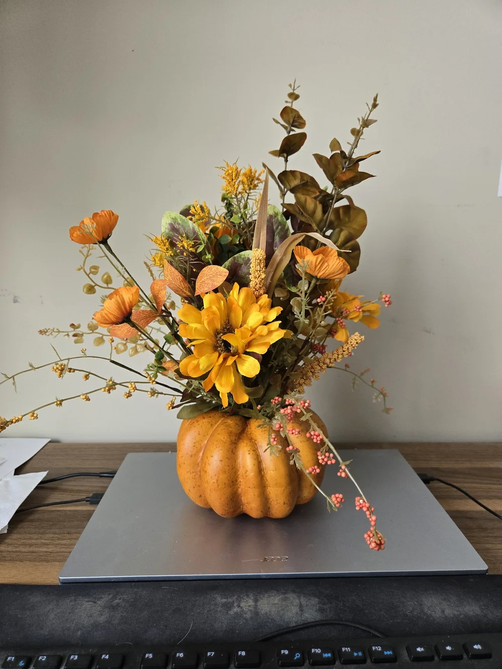 Autumn Pumpkin Floral Arrangement - Orange